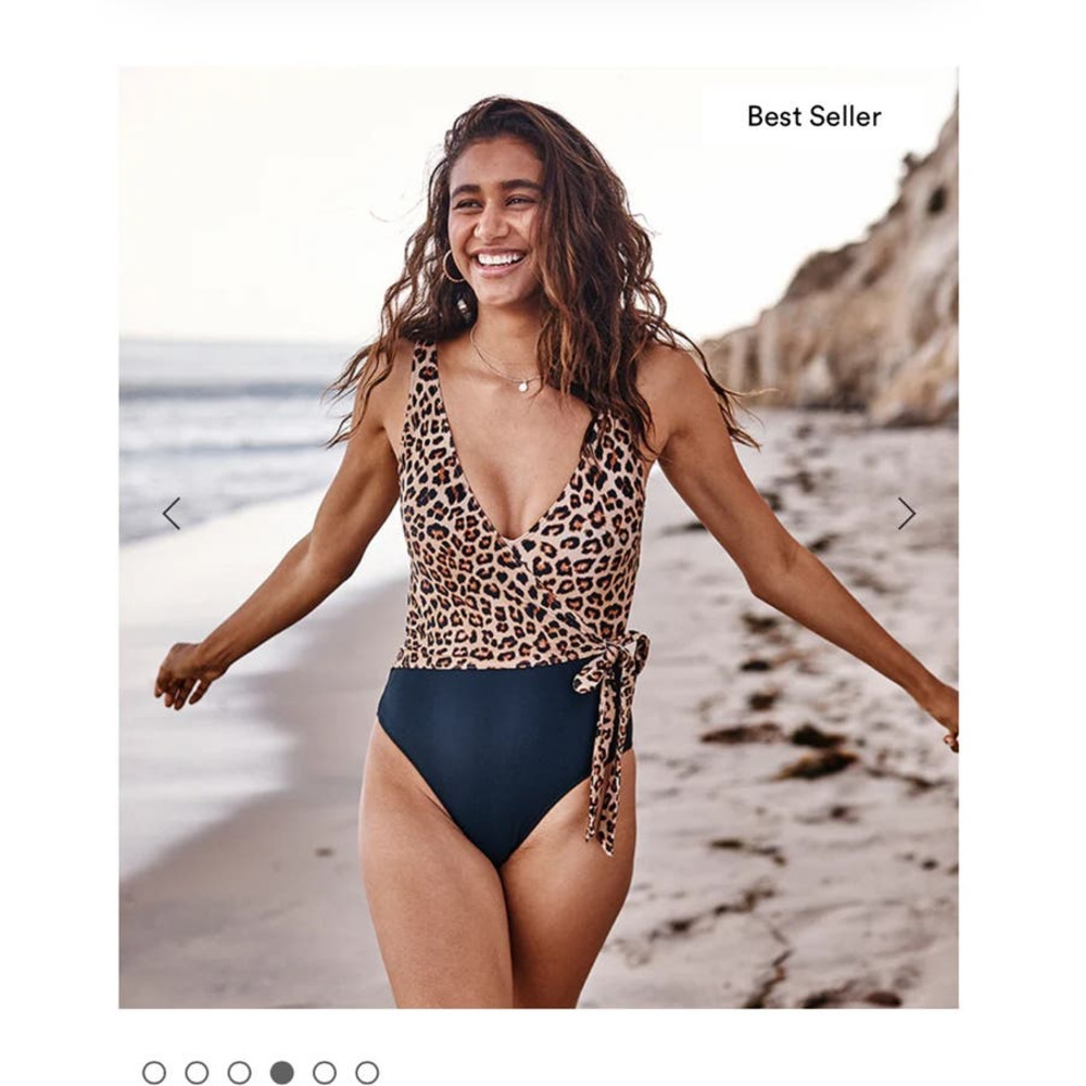 summersalt Leopard Print Tie One-Piece Swimsuit with Black Bottom